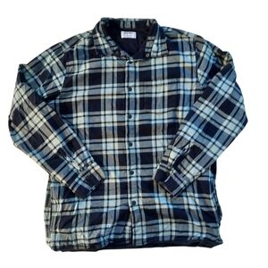 Old Navy Navy and Light Blue Plaid Fleece Button Up Shacket